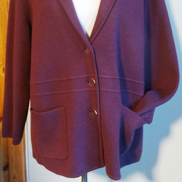 TALBOTS Size Plus 2XL Merino Wool Sweater Jacket/Blazer Plum - Picture 3 of 7